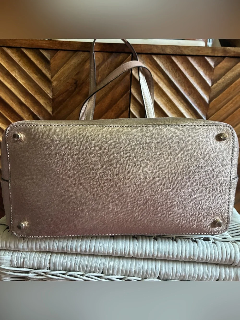Kate Spade Metallic Rose Gold Zipper Tote Bag